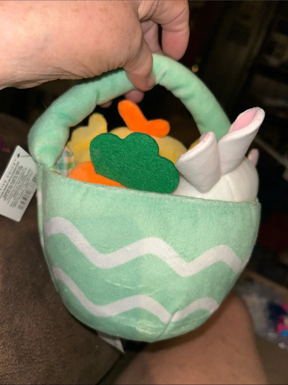 Plush Yellow Chick in Mint Green Basket - Soft Baby Bird Toy